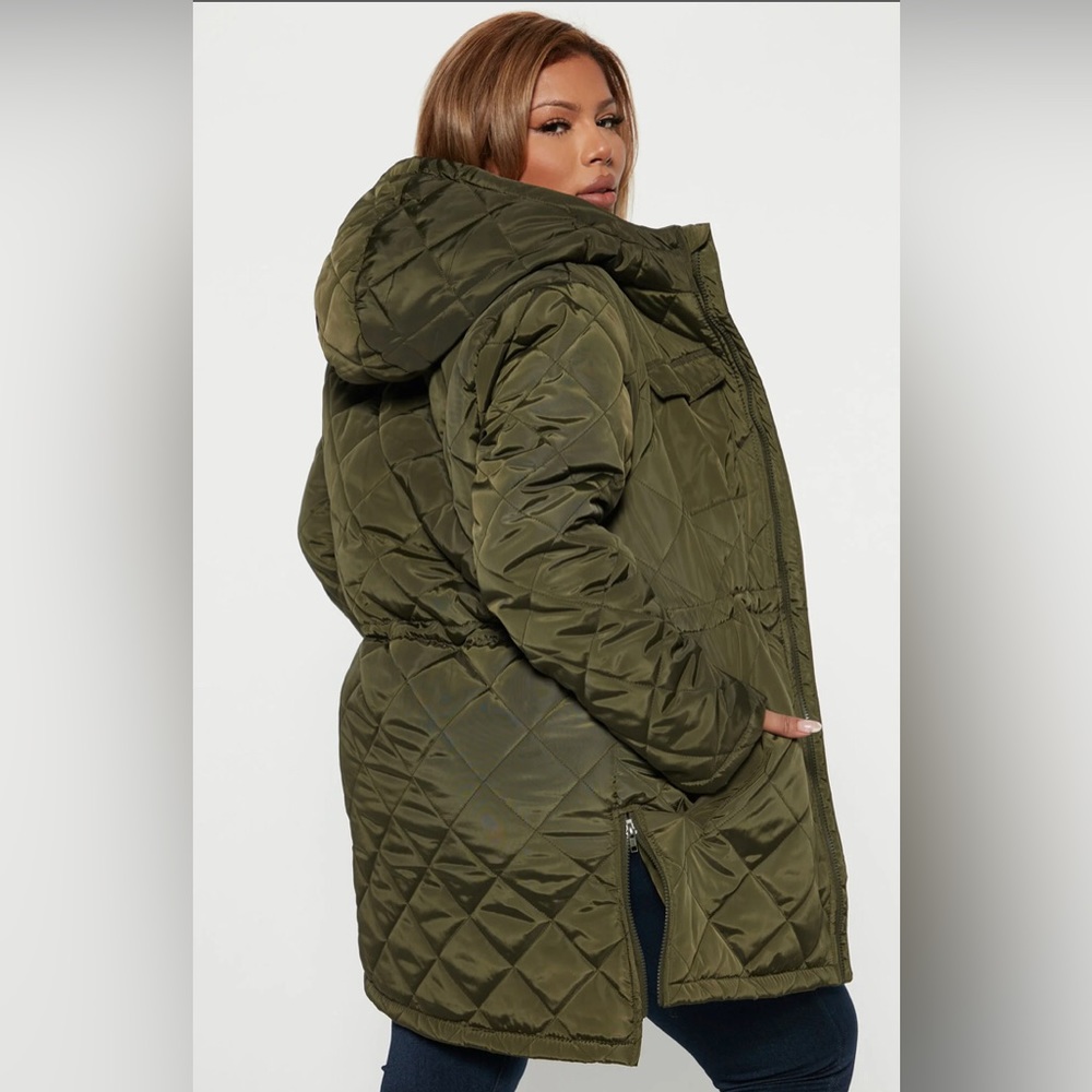 NEW Quilted Hooded All Season Women Jacket Olive Army Green Large L - Picture 10 of 11
